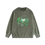 Amiri washed sweatshirt green leaf letterprinting washed and distressed