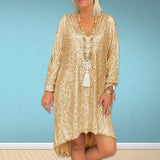 Women Party Dress Casual Solid Color Loose Sequins Shirt Dress (Ss0416)
