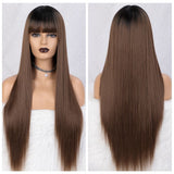 Women's Wigs Heat-Resistant Straight Bangs Wig with 4x4 Scalp