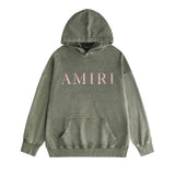 Amiri washed hoodie pink letter washed distressed printing