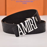 Amiri Belt Black cross pattern Golden deer logo