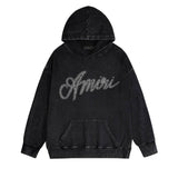 Amiri washed hoodie black and white distressed print