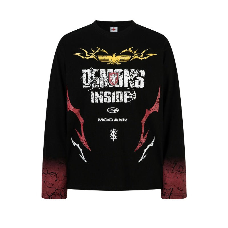 Men's long sleeve shirt - vintage streetwear style, unisex, unique artistic letter graphic design