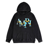Amiri washed hoodie gradient overlapping letter washed distressedprinting