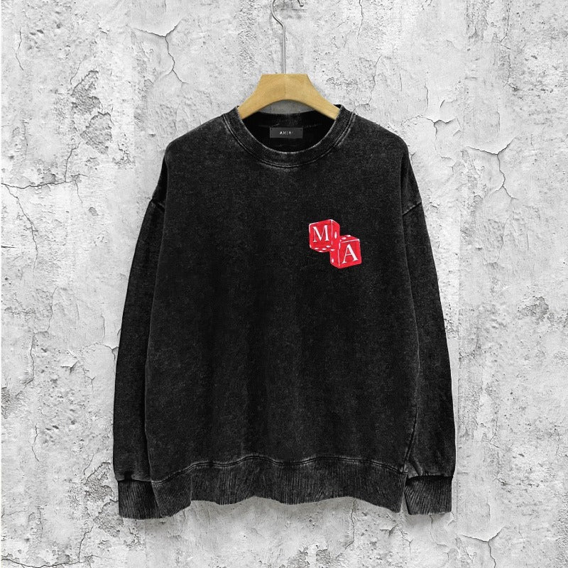 Amiri washed sweatshirt red dice printing washed and distressed