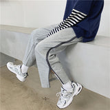 Men Pants Track Sweatpants Ankle-Tied Loose Wide Leg Breasted