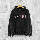 Amiri washed hoodie pink letter washed distressed printing