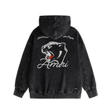 Amiri washed hoodie black panther distressed printing