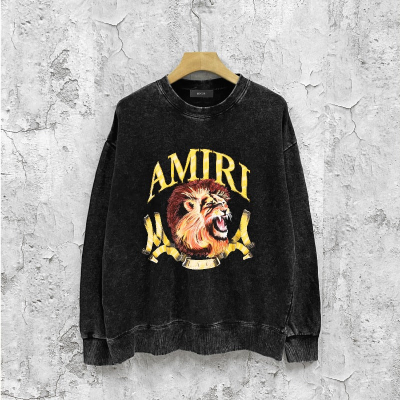 Amiri washed sweatshirt gold lion printing washed and distressed