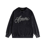 Amiri washed sweatshirt black and white printing washed and distressed
