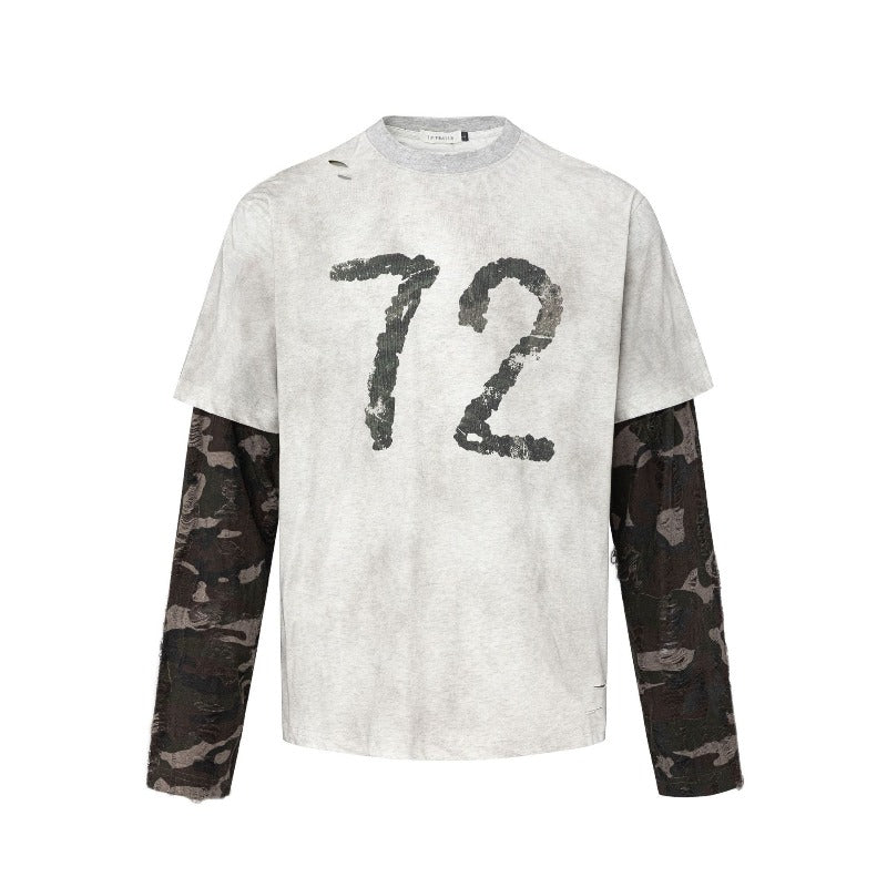Men long sleeved shirt retrofake two-pieceletter design men's loose
