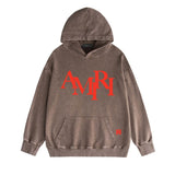 Amiri washed hoodie with overlapping letter foam printing and distressed printing