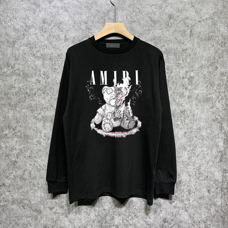 Amiri long sleeve shirts distressed teddy bear printing