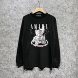 Amiri long sleeve shirts distressed teddy bear printing