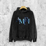 Amiri washed hoodie cashew flower overlapping letter washed distressedprinting