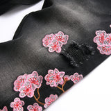 Mens Fashion Jeans Pink cherry blossom embroidered wide-leg pants 5710#
