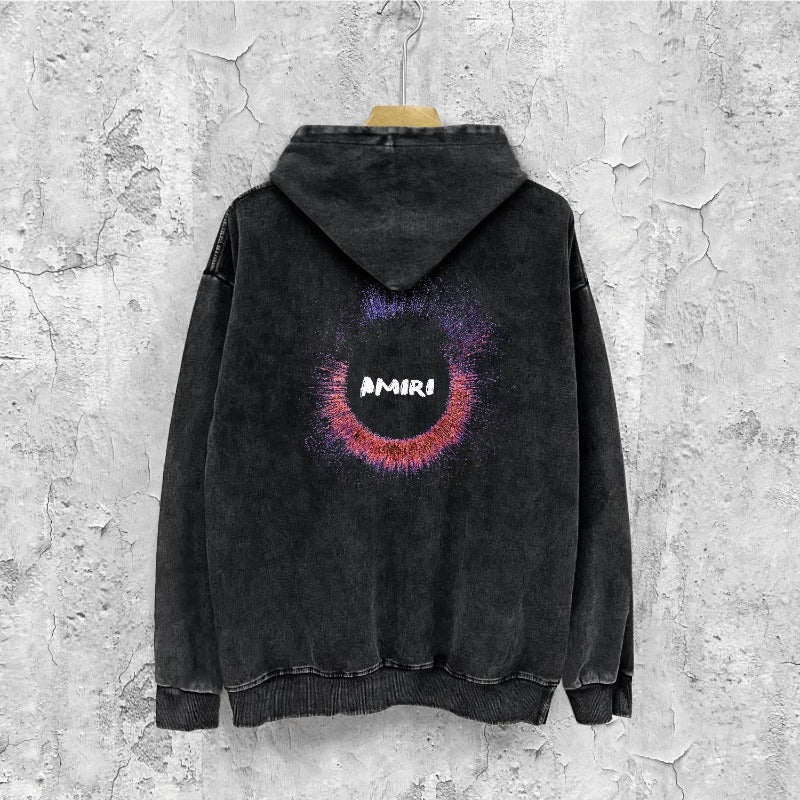 Amiri washed hoodie splattered colorful ring distressed printing