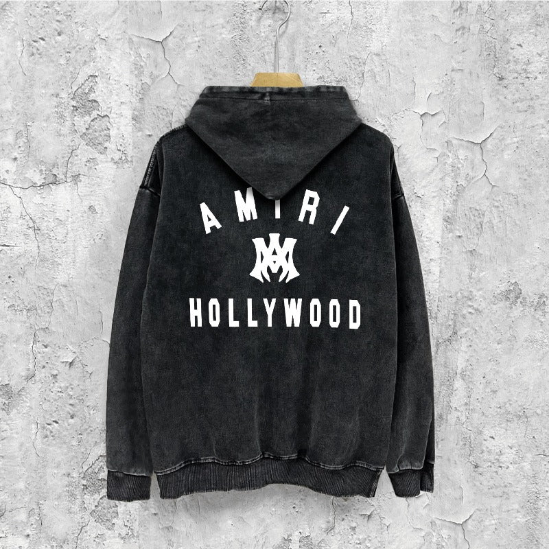 Amiri washed hoodie hollywood spider washed distressed printing