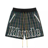 Rhude Shorts Casual Sports Mesh Checked Shorts Elastic Beach Pants