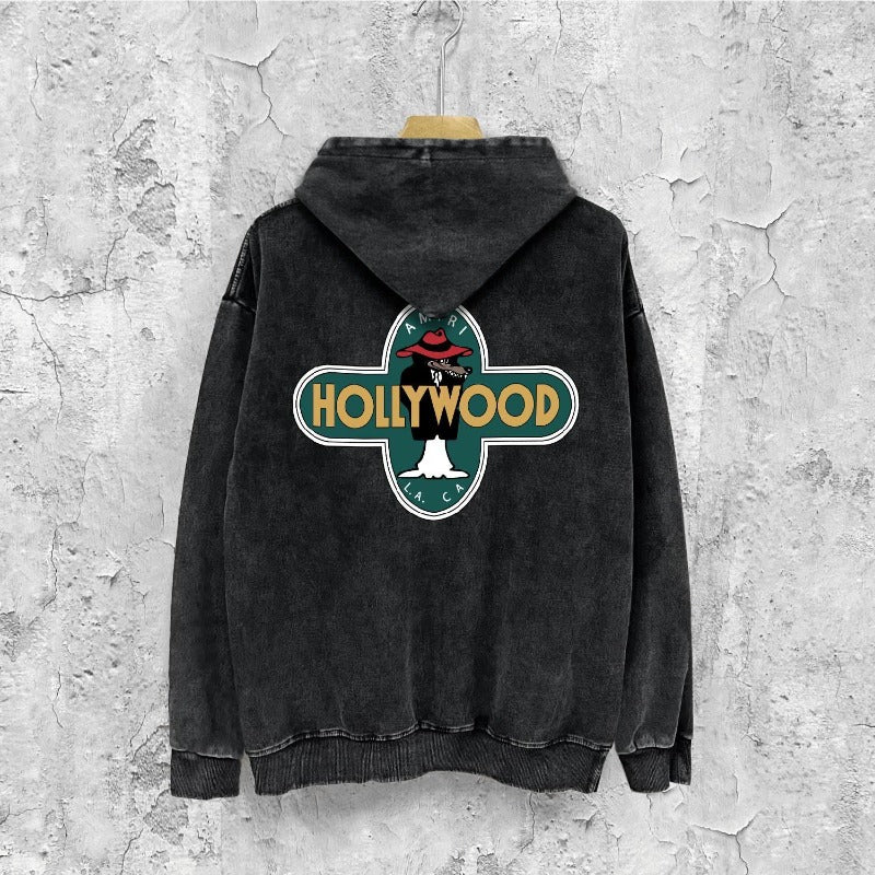 Amiri washed hoodie gray wolf cross printing distressed printing