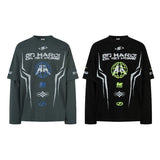 Men's long sleeve shirt - vintage streetwear style, creative graphic design, men's faux two-piece