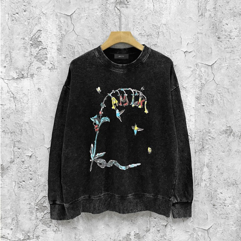 Amiri washed sweatshirt hummingbird printing washed and distressed