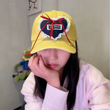 Y2k hot girl hat heavy industry stereo heart lace peaked cap patch sun visor baseball cap