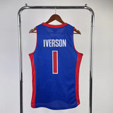NBA Jerseys MN Fan Edition hot-pressed retro jersey, Pistons 200809 season, blue No. 1, Iverson