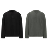 Men long sleeved shirt retro henley shirt retro old money pure color bottom design men's round neck
