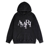 Amiri washed hoodie metallic glossy letter washed distressed printing