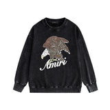 Amiri washed sweatshirt brown flying eagle printing washed and distressed
