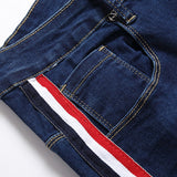 Mens Fashion Jeans Red stripes 7163#