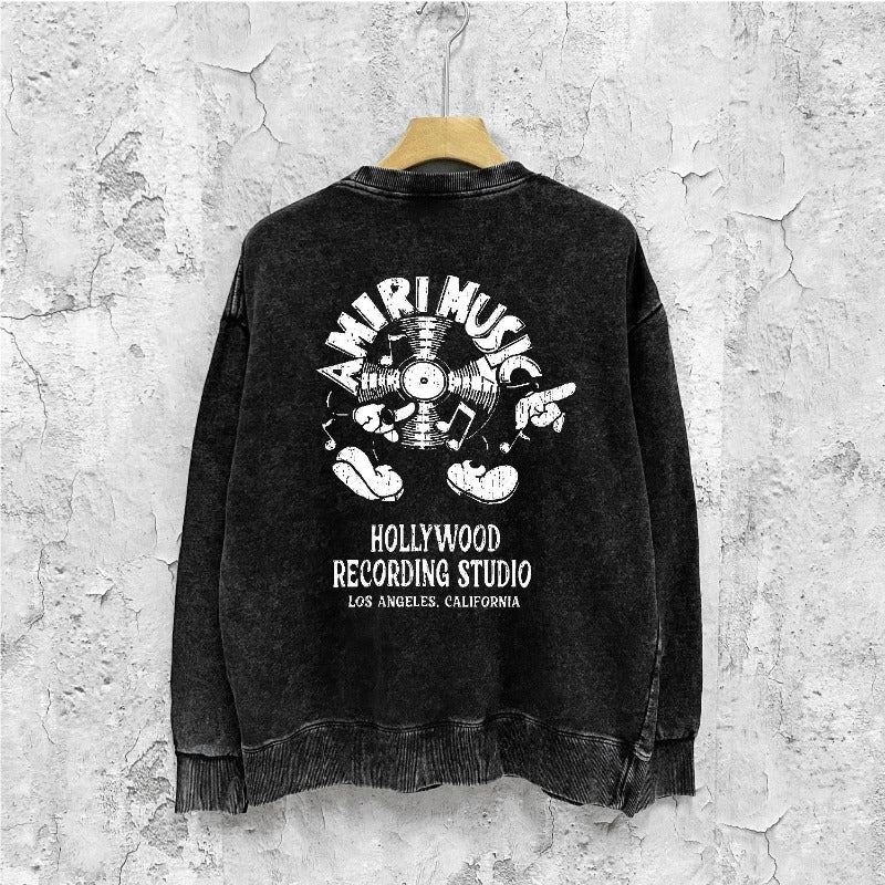 Amiri washed sweatshirt musical note fan printing washed and distressed