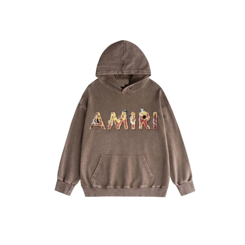 Amiri washed hoodie flame letter printing