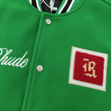 Rhude Jacket Letter Patch Embroidered Splicing Leather Sleeve Baseball Jacket