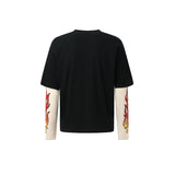 Men long sleeved shirt jw retro street trendy men's letter design fake two-piece
