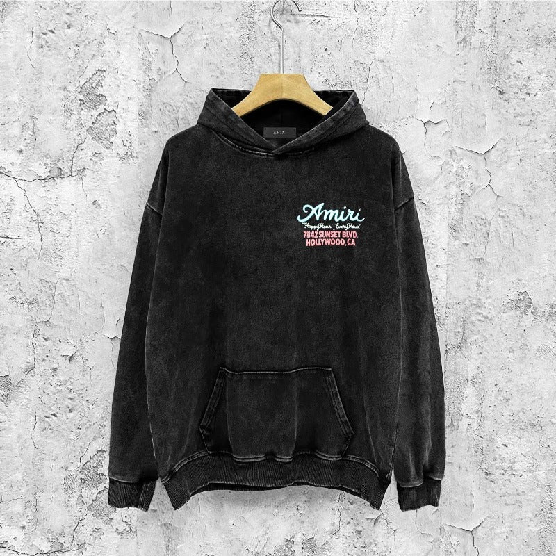 Amiri washed hoodie wine glass letterprinting distressed printing