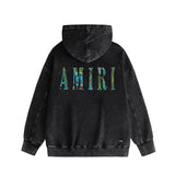 Amiri washed hoodie waist flower camouflage letter distressed printing