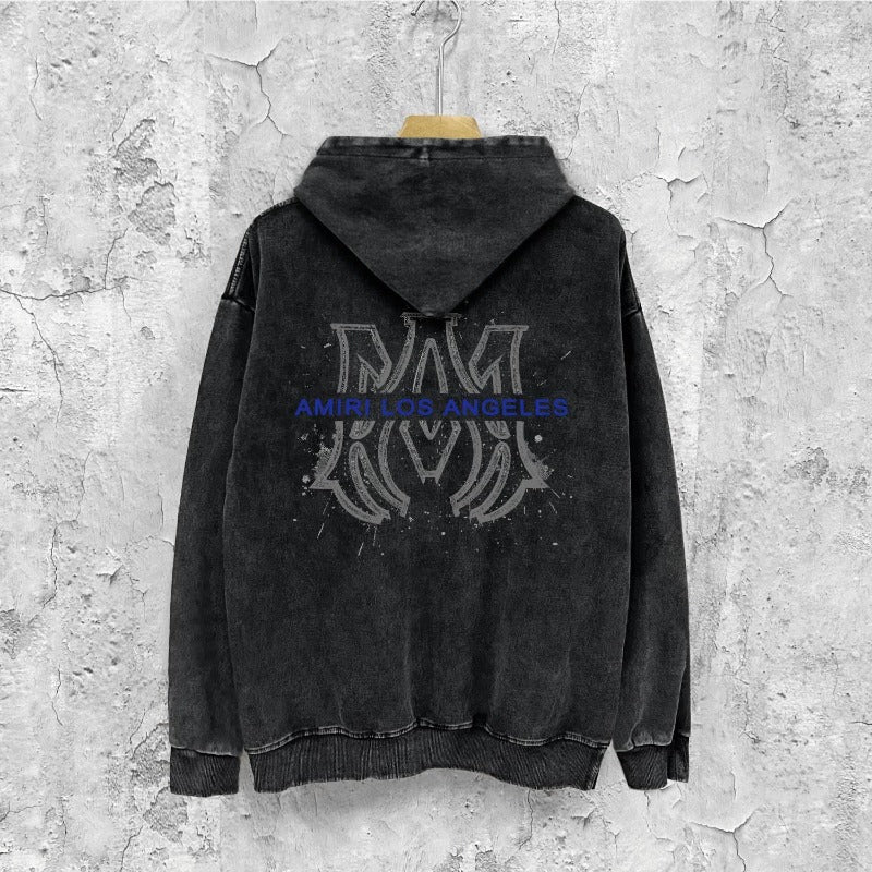 Amiri washed hoodie splashed ink large simple label distressed printing