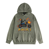 Amiri washed hoodie motorcycle skull washed distressed printing