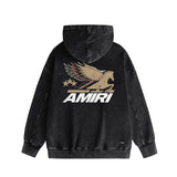Amiri washed hoodie mottled pegasus distressed printing