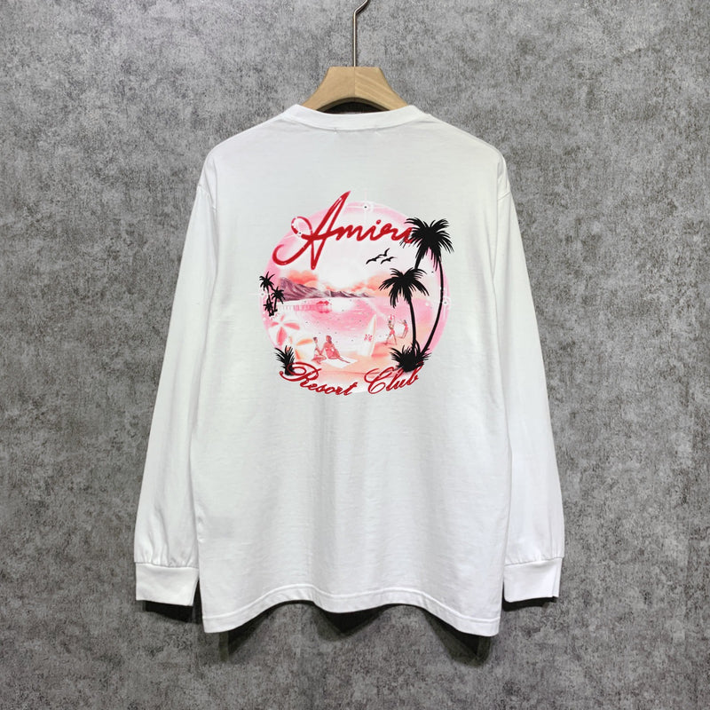Amiri long sleeve shirts pink beach print