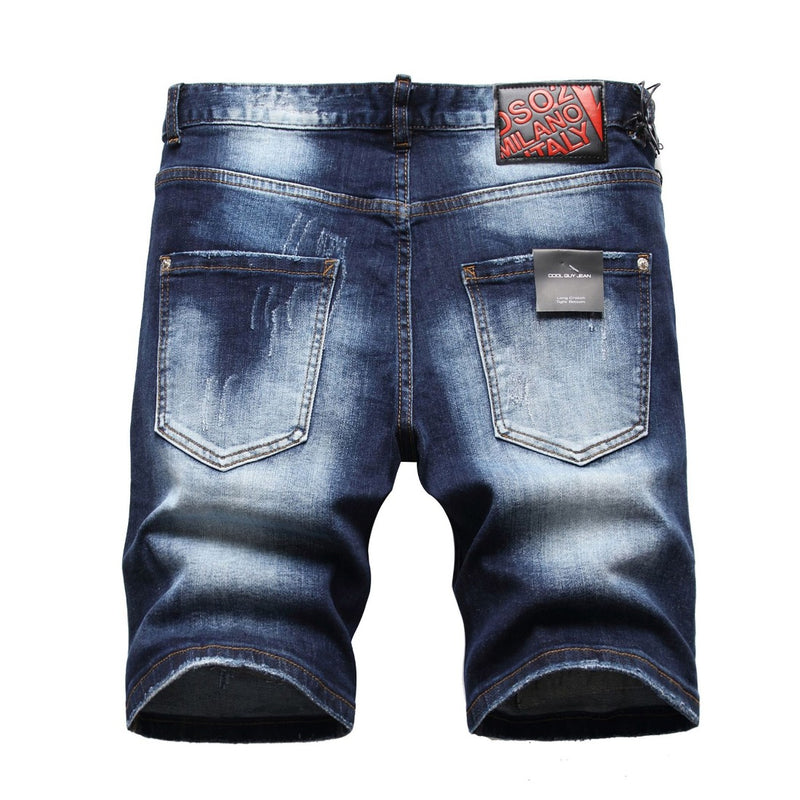 DSQ2 Short Jeans Ripped Patch Slim-fit Stretch Denim Shorts