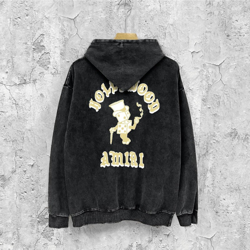 Amiri washed hoodie dice man printing distressed printing