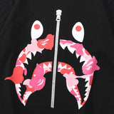 Bathing Ape T-Shirt Summer, Shark Zipper Printed Short Sleeve T-Shirt