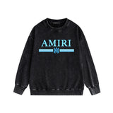 Amiri washed sweatshirt colorful letter horizontal stripsprinting washed and distressed