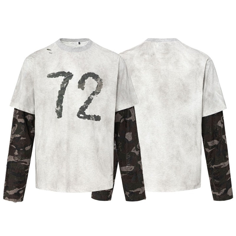 Men long sleeved shirt retrofake two-pieceletter design men's loose
