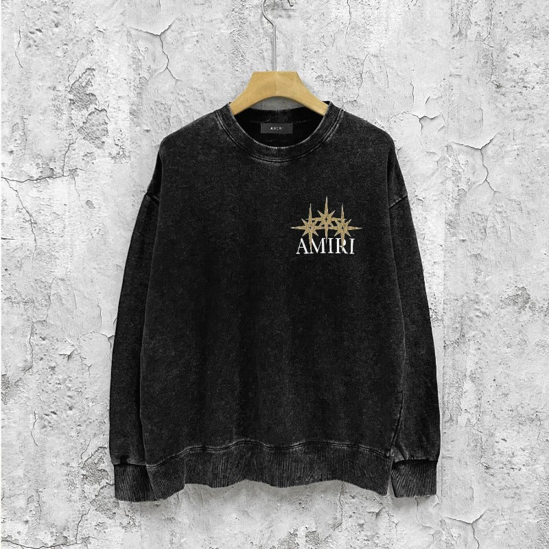 Amiri washed sweatshirt bone crack star printing washed and distressed