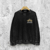 Amiri washed sweatshirt bone crack star printing washed and distressed