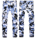 Mens Fashion Jeans Blue paintbrush graffiti 8837#